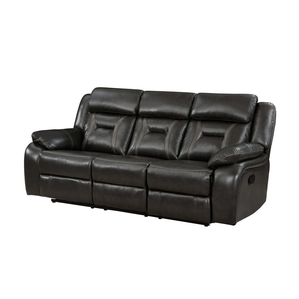 Millie 86 Inch Manual Dual Recliner Sofa Cushioned Dark Gray Faux Leather By Casagear Home BM314824