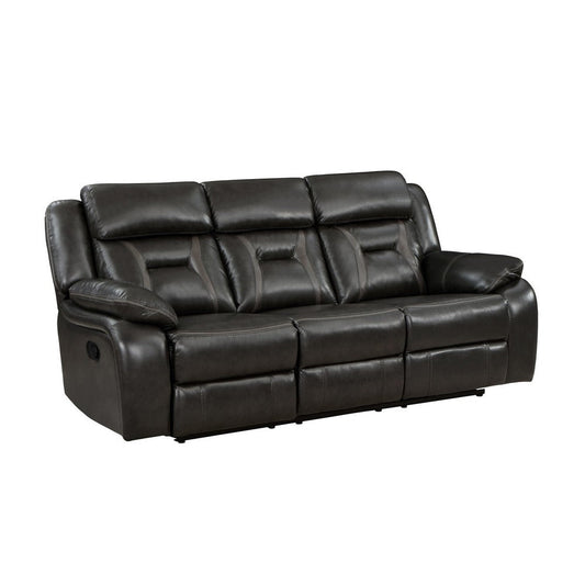 Millie 86 Inch Manual Dual Recliner Sofa, Cushioned Dark Gray Faux Leather By Casagear Home