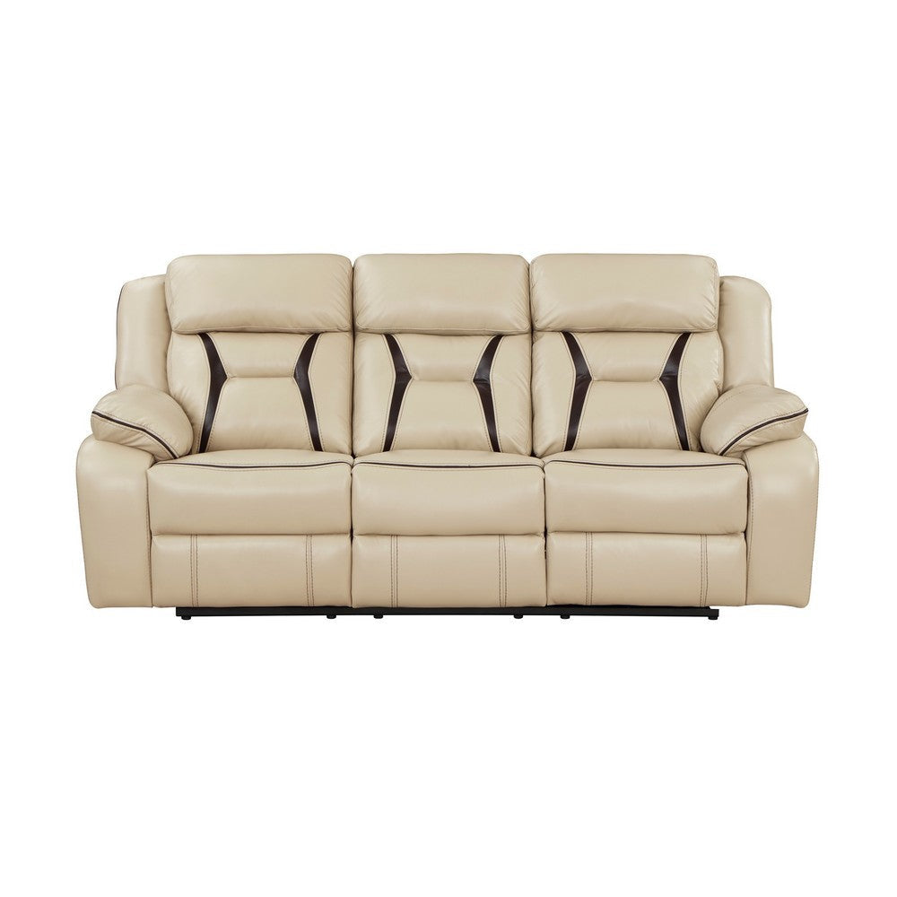 Millie 86 Inch Power Dual Recliner Sofa Cushioned Beige Faux Leather By Casagear Home BM314825