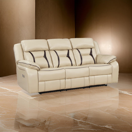 Millie 86 Inch Power Dual Recliner Sofa, Cushioned Beige Faux Leather By Casagear Home