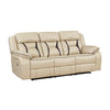 Millie 86 Inch Power Dual Recliner Sofa Cushioned Beige Faux Leather By Casagear Home BM314825