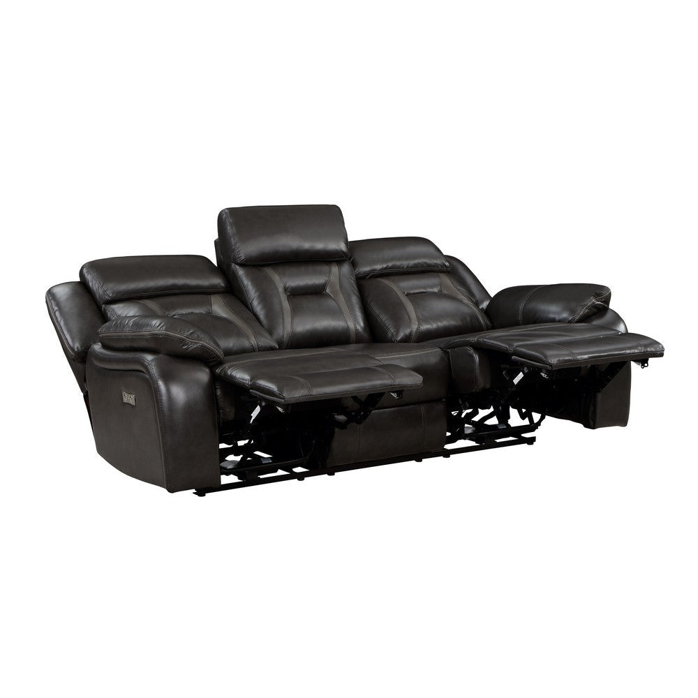 Millie 86 Inch Power Dual Recliner Sofa Cushioned Dark Gray Faux Leather By Casagear Home BM314826