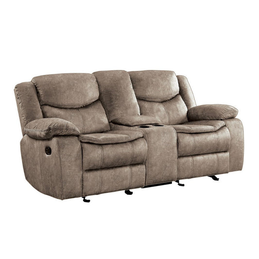 Joe 79 Inch Manual Dual Glider Recliner Loveseat, Console, Brown Microfiber By Casagear Home