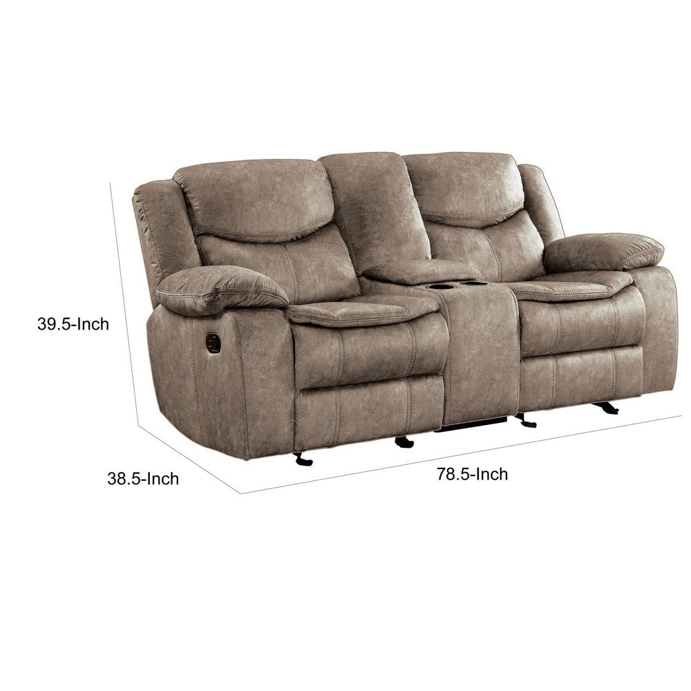 Joe 79 Inch Manual Dual Glider Recliner Loveseat Console Brown Microfiber By Casagear Home BM314827