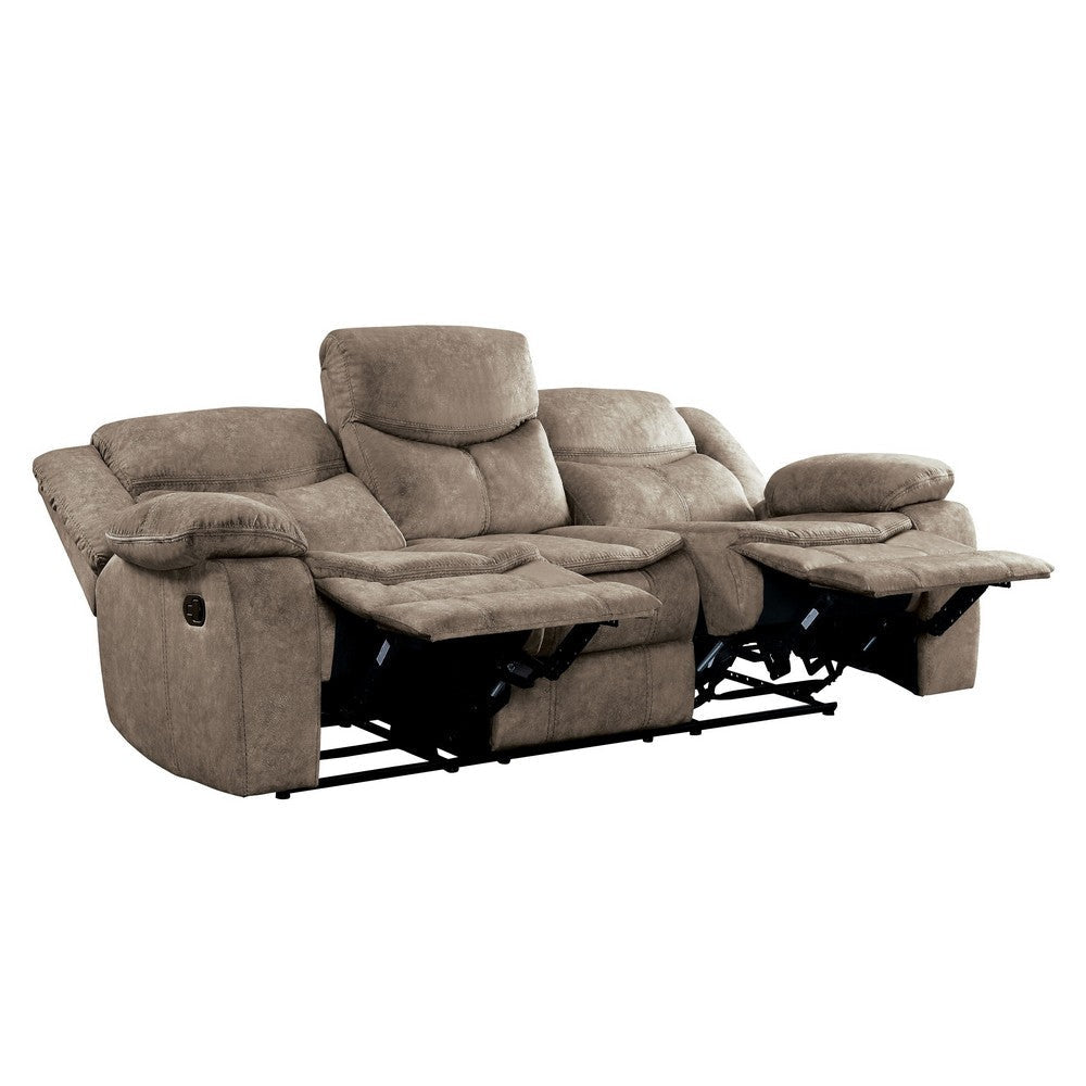 Joe 88 Inch Manual Dual Recliner Sofa Cushioned Plush Brown Microfiber By Casagear Home BM314828