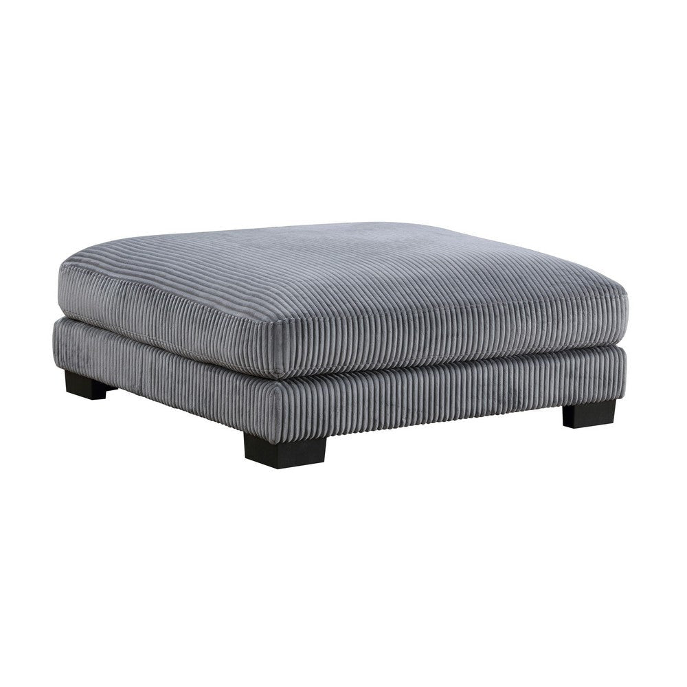 Rix 45 Inch Ottoman Attached Seat Cushion in Gray Corduroy Fabric Wood By Casagear Home BM314829