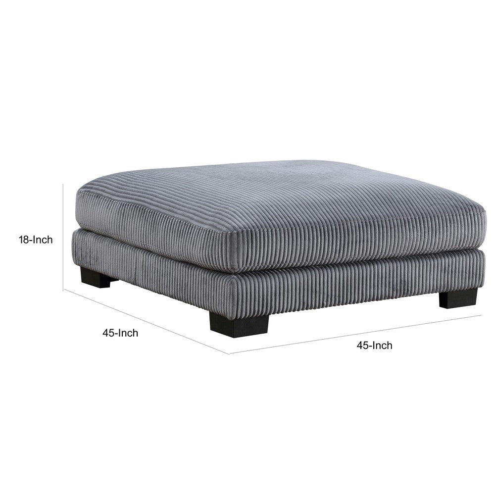 Rix 45 Inch Ottoman Attached Seat Cushion in Gray Corduroy Fabric Wood By Casagear Home BM314829