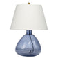 Navi 17 Inch Table Lamp White Linen Drum Shade Blue Glass Curved Body By Casagear Home BM314838