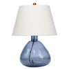 Navi 17 Inch Table Lamp White Linen Drum Shade Blue Glass Curved Body By Casagear Home BM314838