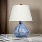 Navi 17 Inch Table Lamp White Linen Drum Shade Blue Glass Curved Body By Casagear Home BM314838