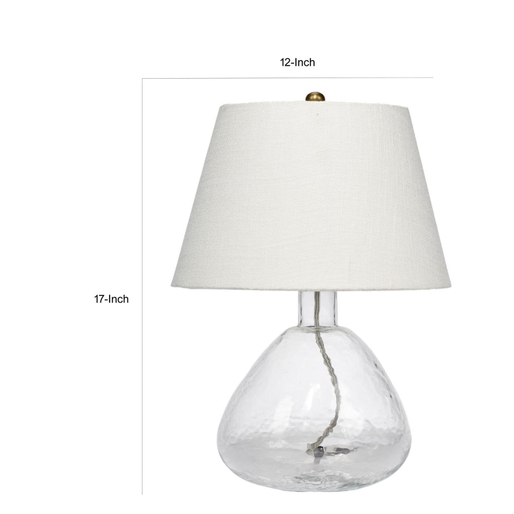 Navi 17 Inch Table Lamp White Linen Drum Shade Clear Glass Curved Body By Casagear Home BM314839