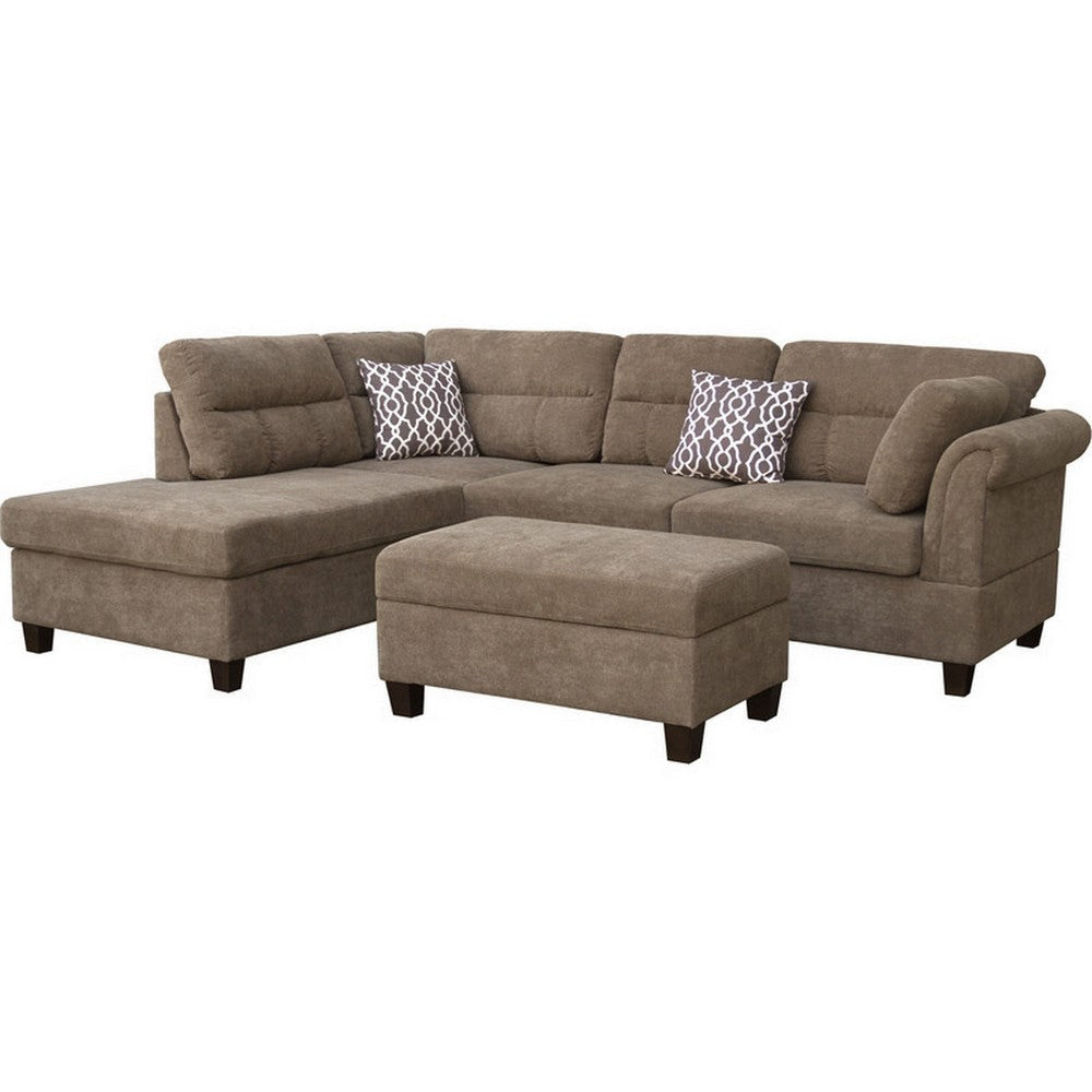 Ari 104 Inch Sectional Sofa with Chaise Ottoman 2 Accent Pillows Brown By Casagear Home BM314845