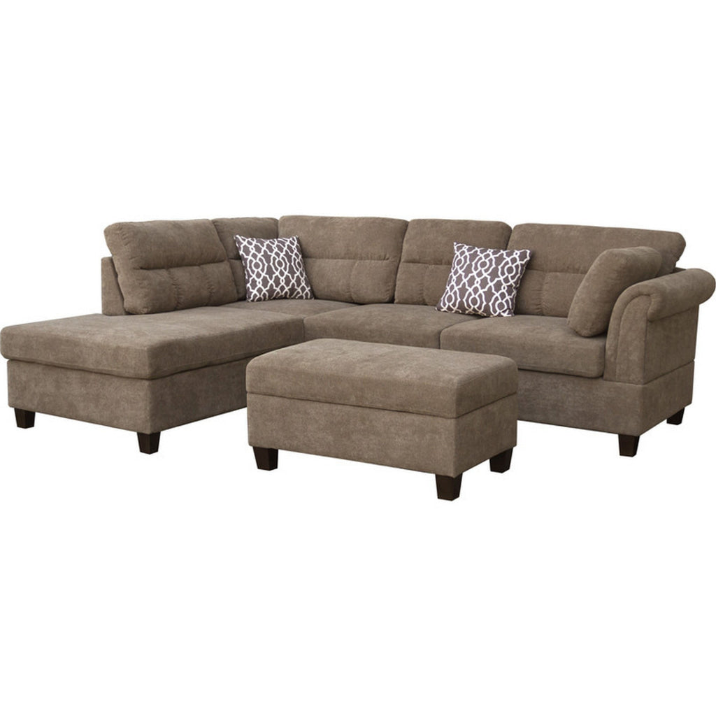 Ari 104 Inch Sectional Sofa with Chaise Ottoman 2 Accent Pillows Brown By Casagear Home BM314845