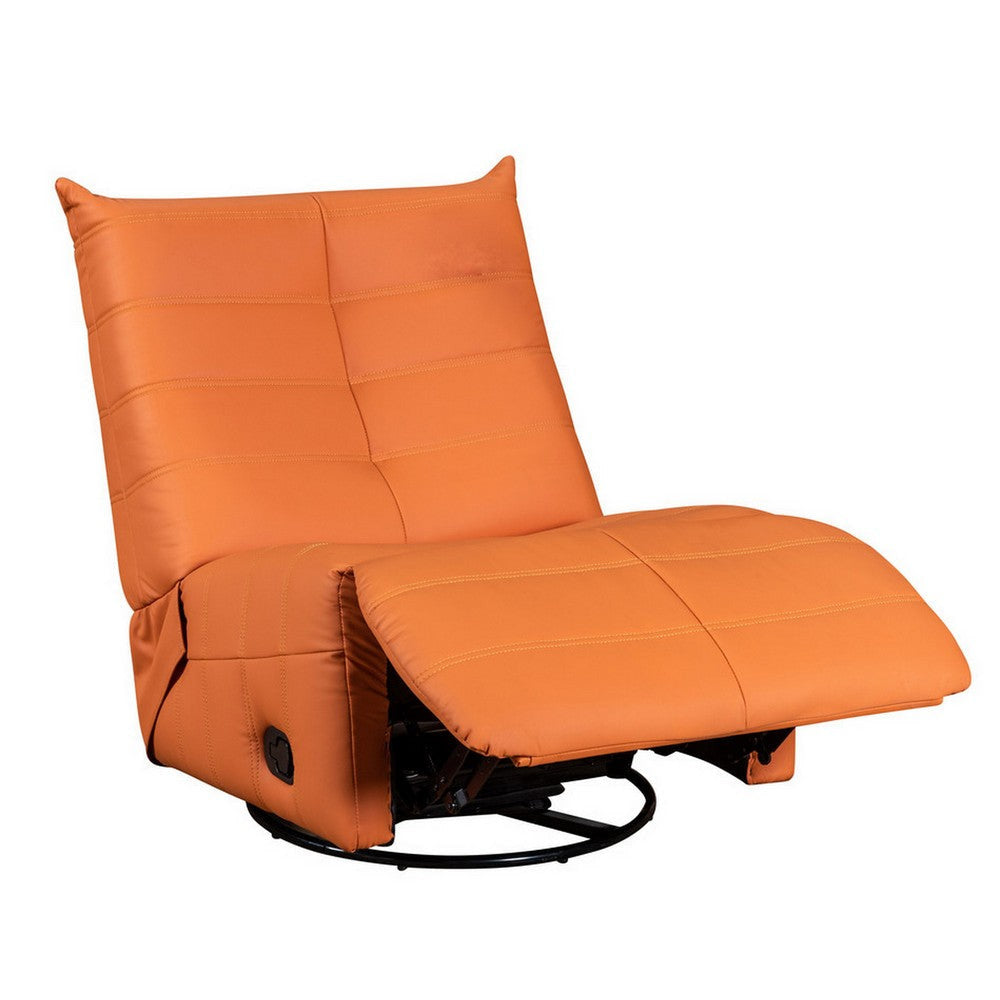 Gea 35 Inch Swivel Recliner Chair Tufted Orange Faux Leather Modern By Casagear Home BM314846