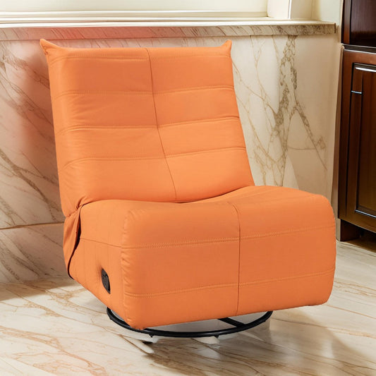 Gea 35 Inch Swivel Recliner Chair, Tufted Orange Faux Leather, Modern  By Casagear Home