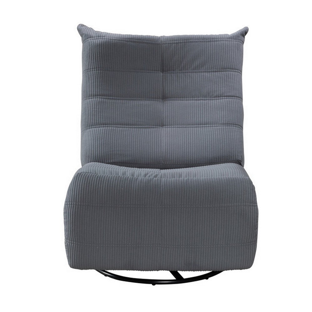 Gea 35 Inch Swivel Recliner Chair Tufted Blue Gray Corduroy Solid Wood By Casagear Home BM314850