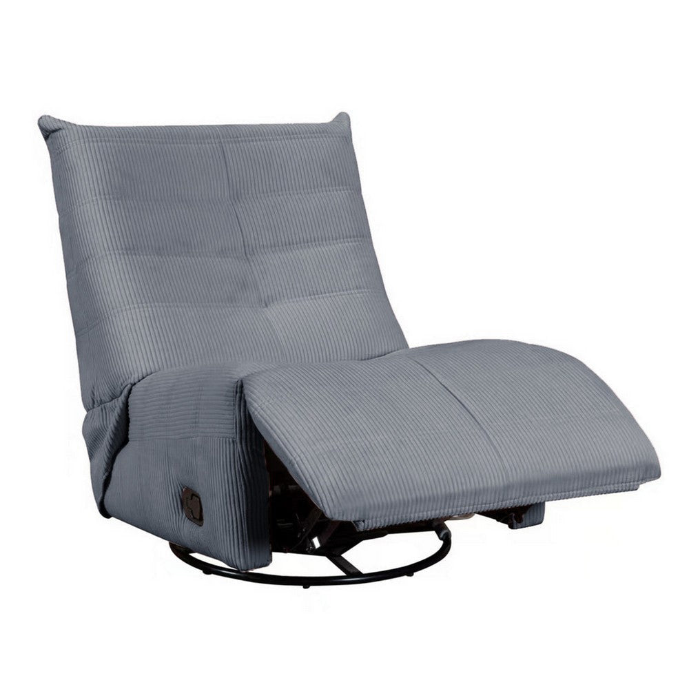 Gea 35 Inch Swivel Recliner Chair Tufted Blue Gray Corduroy Solid Wood By Casagear Home BM314850