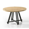 Tete 47 Inch Dining Table, Solid Brown Wood Round Top, Black Metal Base By Casagear Home