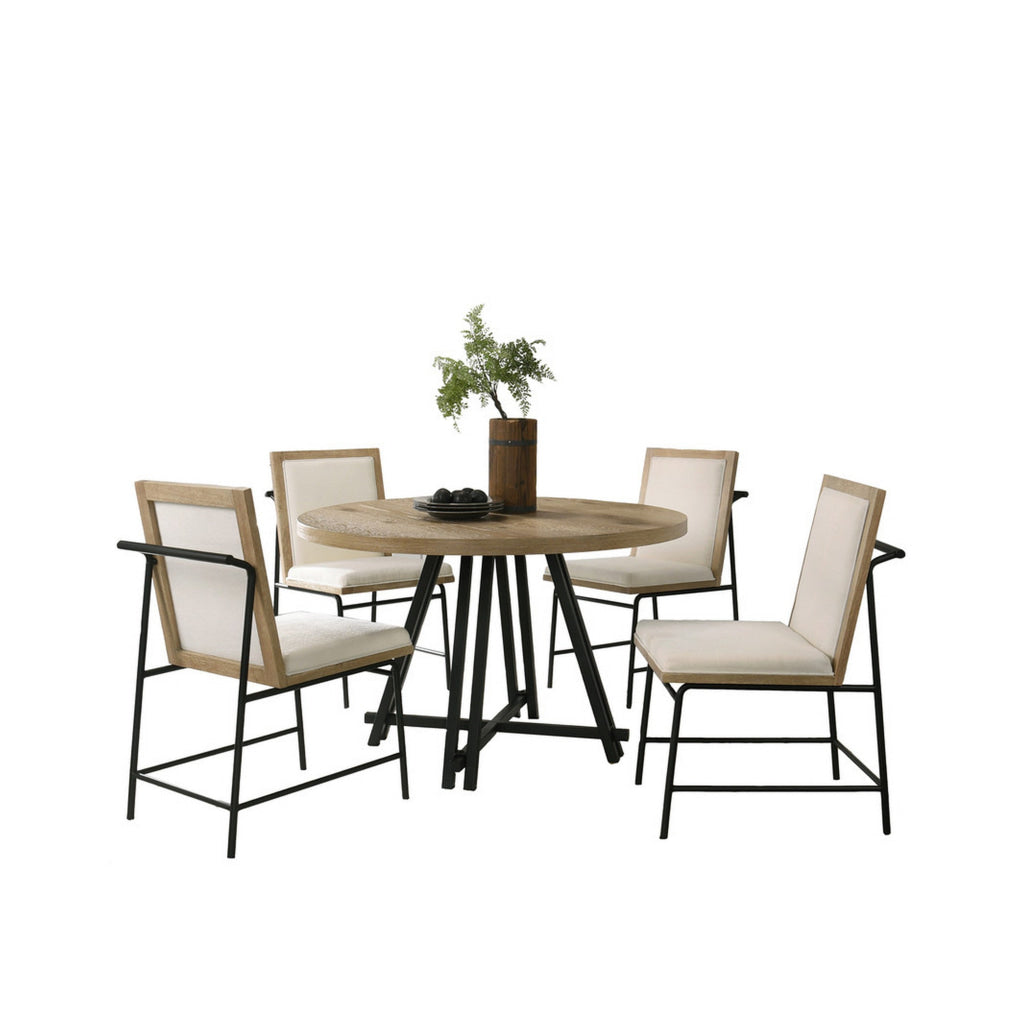 Tete Dining Table Set with 4 Chairs Solid Wood Round Top Black Metal Base By Casagear Home BM314853