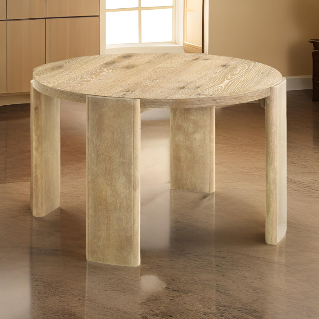 Bowny 47 Inch Dining Table, Round Top, Natural Oak Brown Finish, Solid Wood By Casagear Home