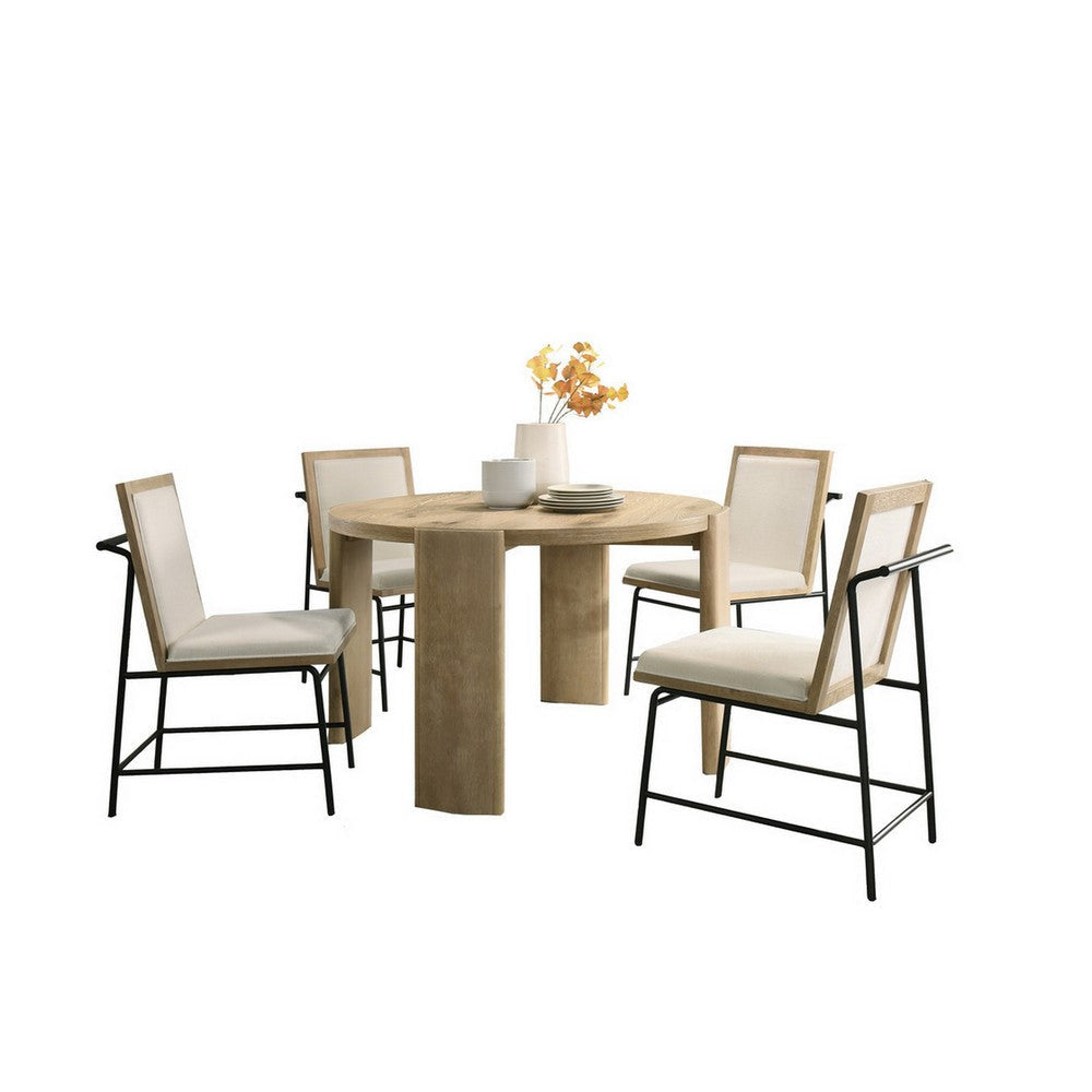 Bowny Dining Table Set with 4 Chairs, Round Top, Oak Brown Finish, Wood By Casagear Home