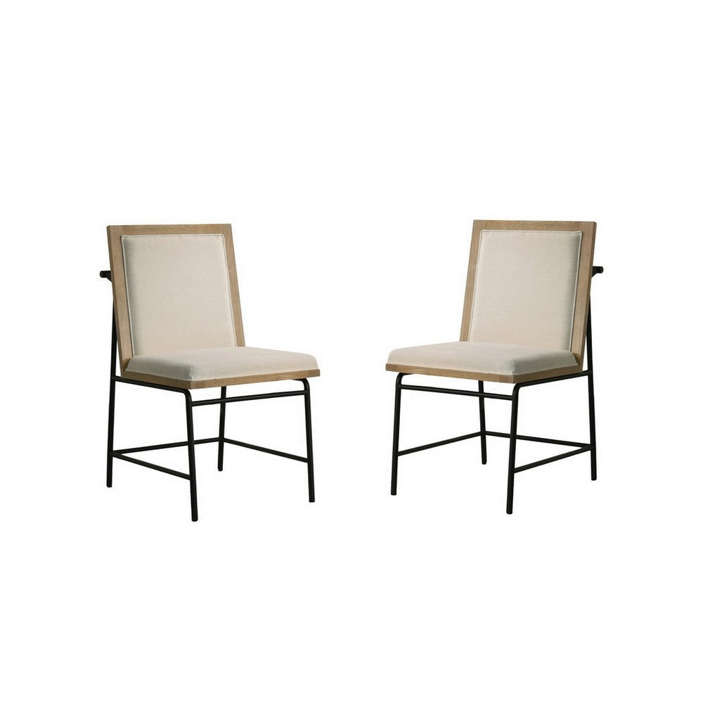 Tory 25 Inch Dining Chair Set of 2 Cream Fabric Brown Wood Black Metal By Casagear Home BM314856