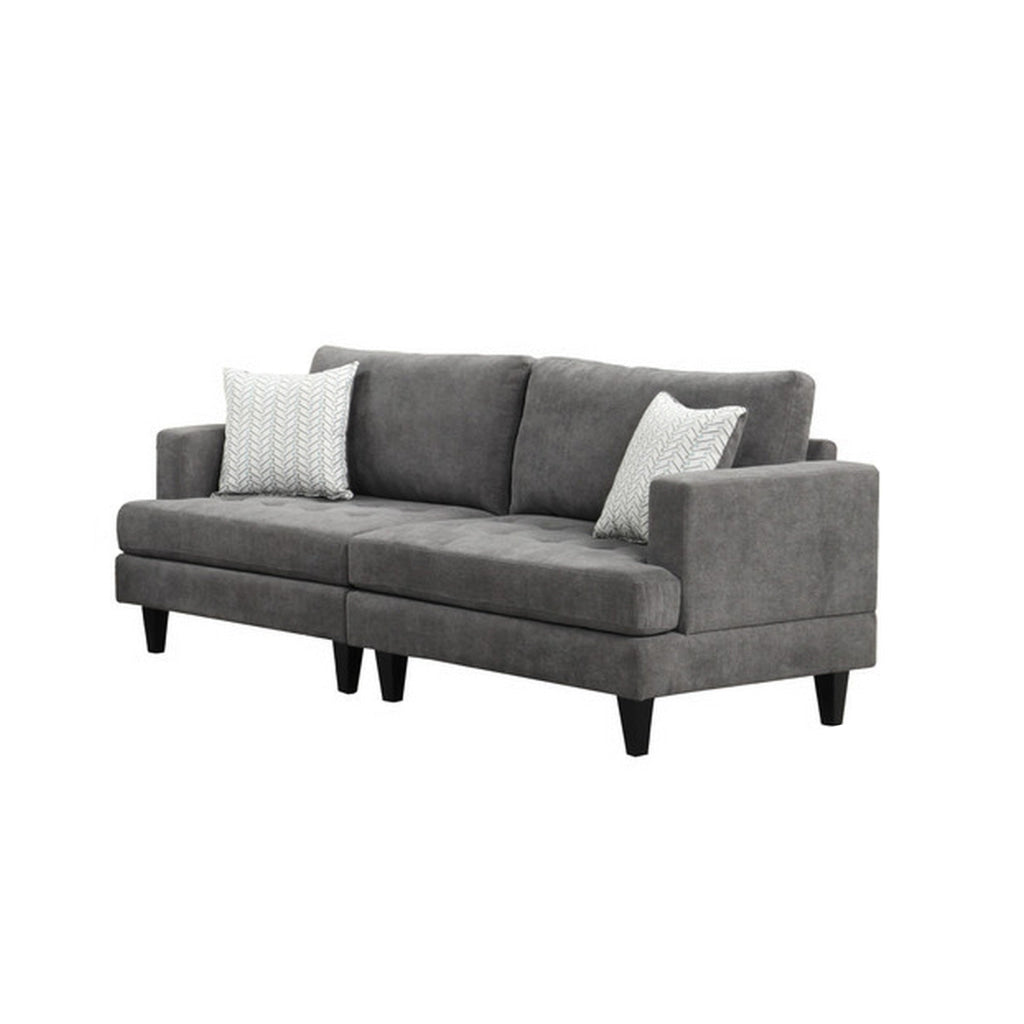 Lae 2 Piece Sofa and Loveseat Set 4 Throw Pillows Tufted Gray Chenille By Casagear Home BM314857