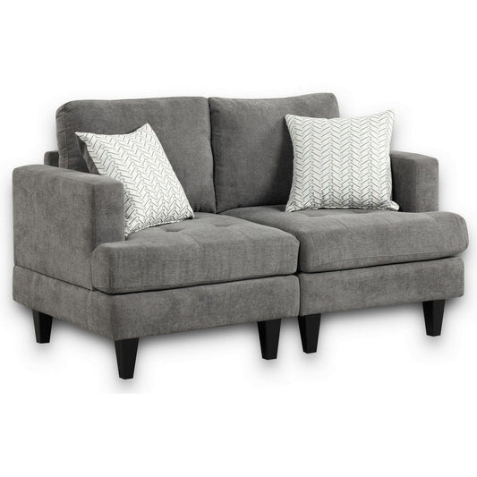 Lae 57 Inch Loveseat with 2 Throw Pillows, Tufted, Gray Chenille Upholstery By Casagear Home