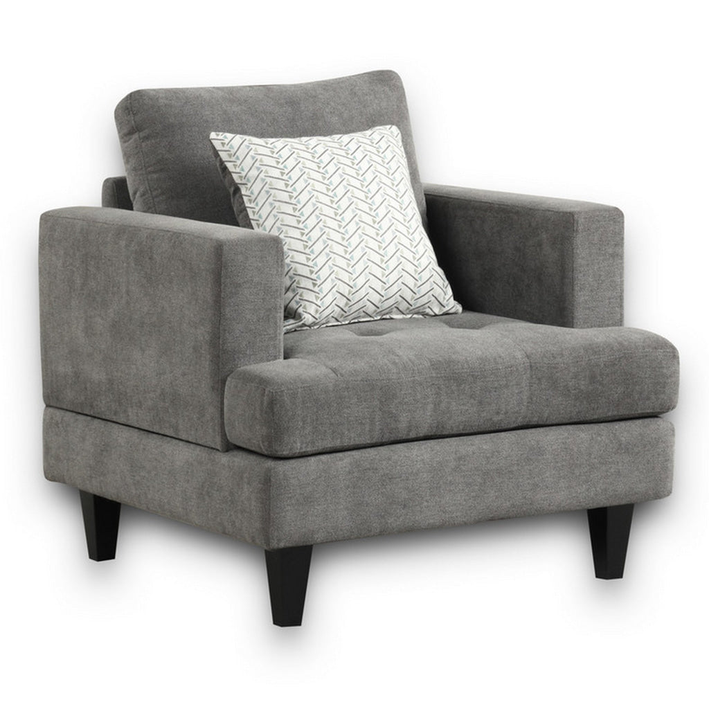 Lae 35 Inch Sofa Chair 1 Throw Pillow Tufted Gray Chenille Upholstery By Casagear Home BM314860