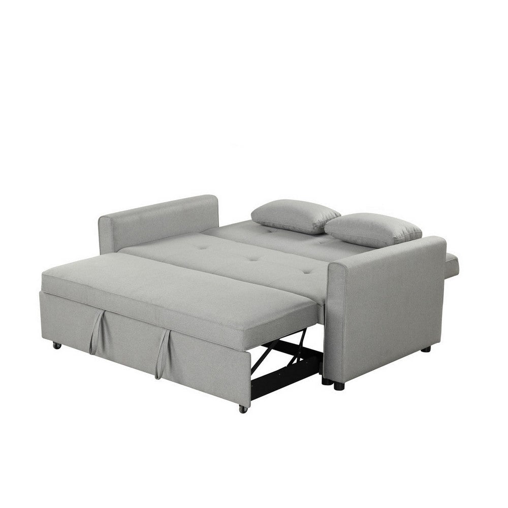 Bia 76 Inch Convertible Sleeper Sofa with 2 Pillows Gray Woven Solid Wood By Casagear Home BM314861