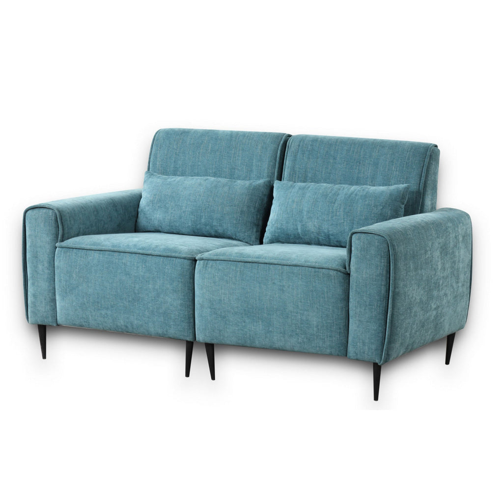 Tiu 62 Inch Loveseat with 2 Lumbar Pillows Blue Chenille Solid Wood By Casagear Home BM314864