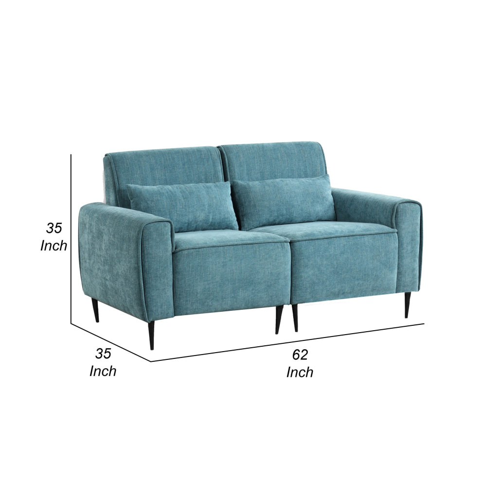 Tiu 62 Inch Loveseat with 2 Lumbar Pillows Blue Chenille Solid Wood By Casagear Home BM314864