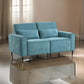 Tiu 62 Inch Loveseat with 2 Lumbar Pillows Blue Chenille Solid Wood By Casagear Home BM314864