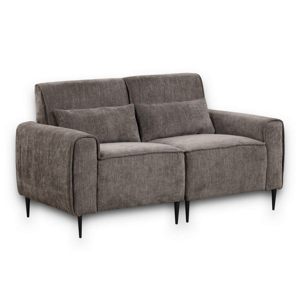 Tiu 62 Inch Loveseat with 2 Lumbar Pillows, Gray Chenille, Solid Wood By Casagear Home