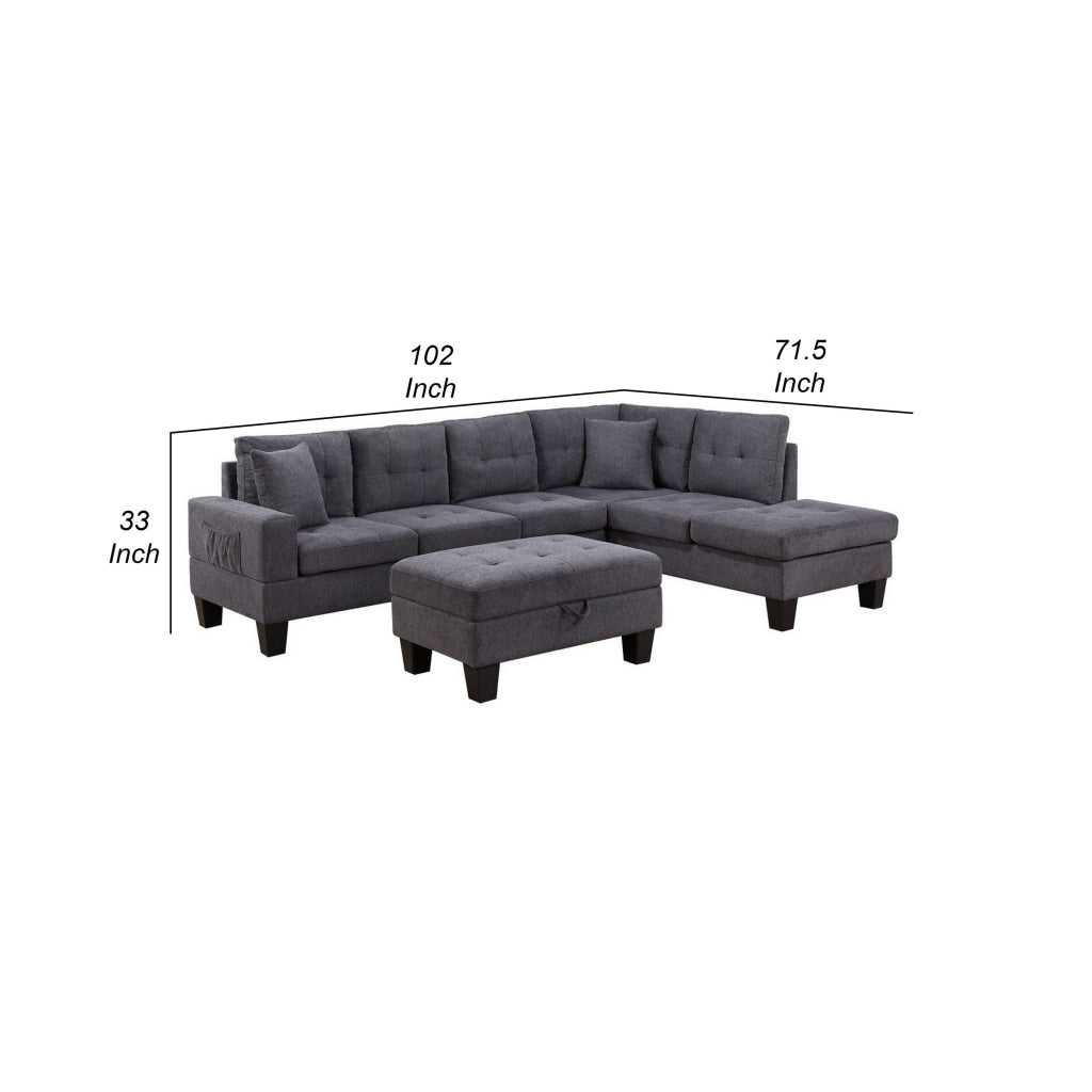 Sce 102 Inch Gray Reversible Sectional Sofa with Ottoman Table Pillows By Casagear Home BM314868