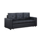 Ian 73 Inch Sleeper Sofa, Tufted Seats, Black Faux Leather, Solid Wood  By Casagear Home