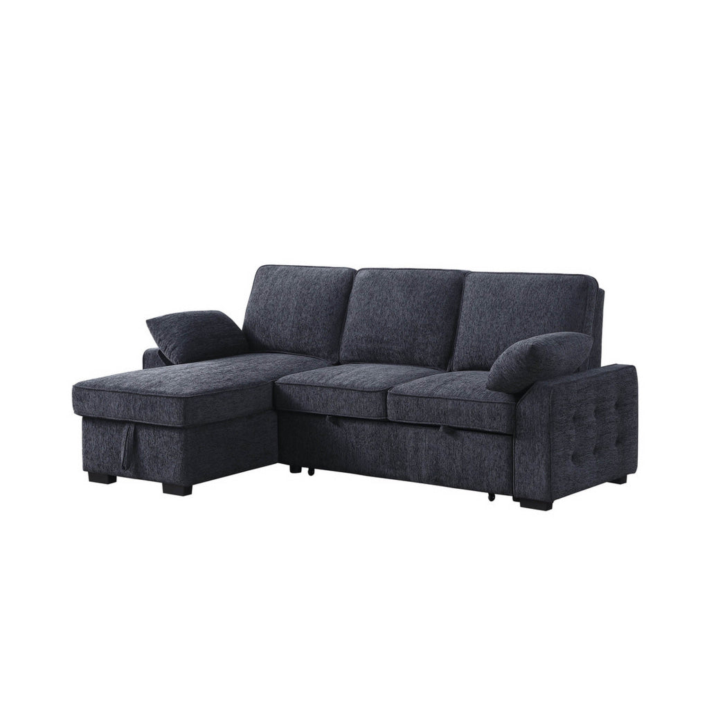 Ken 91 Inch Sleeper Sectional Sofa Drop Table Storage Chaise Gray Chenille By Casagear Home BM314871