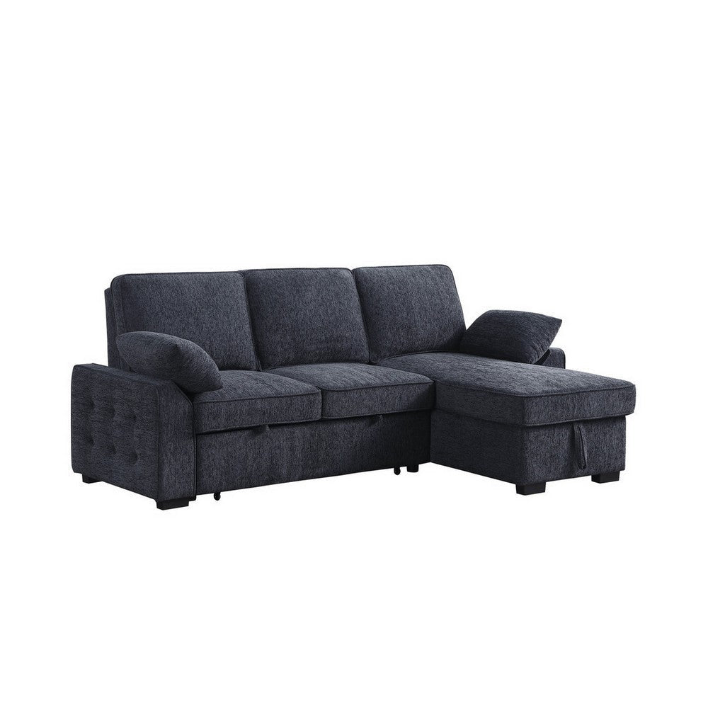 Ken 91 Inch Sleeper Sectional Sofa, Drop Table Storage Chaise Gray Chenille By Casagear Home