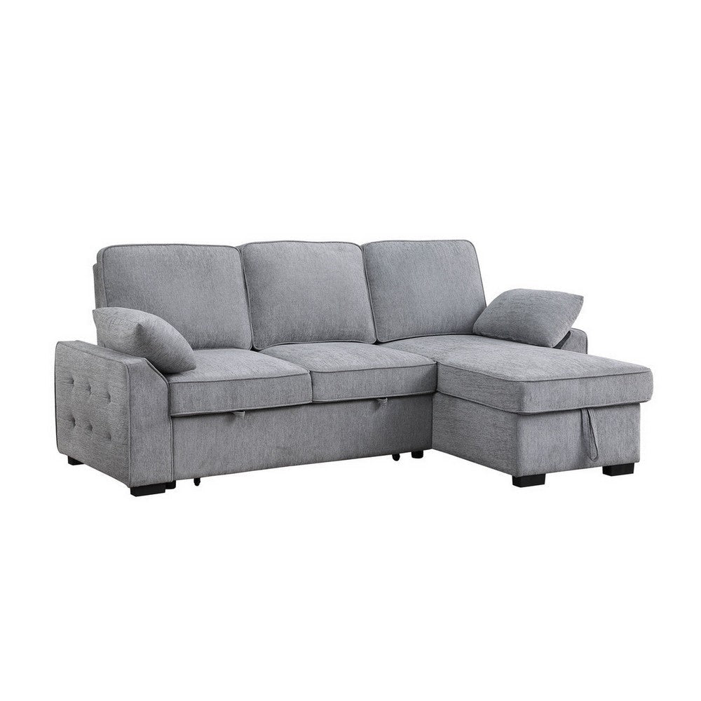 Ken 91 Inch Sectional Sofa, Drop Table, Storage Chaise, Light Gray Chenille By Casagear Home