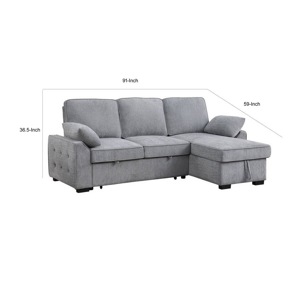 Ken 91 Inch Sectional Sofa Drop Table Storage Chaise Light Gray Chenille By Casagear Home BM314872