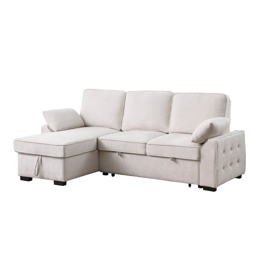 Ken 91 Inch Sectional Sofa Drop Table Storage Chaise Soft Beige Chenille By Casagear Home BM314873