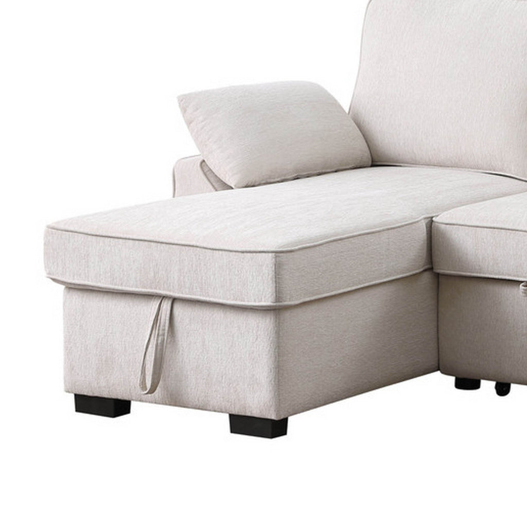 Ken 91 Inch Sectional Sofa Drop Table Storage Chaise Soft Beige Chenille By Casagear Home BM314873