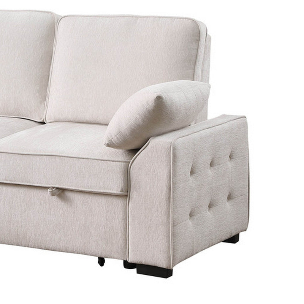 Ken 91 Inch Sectional Sofa Drop Table Storage Chaise Soft Beige Chenille By Casagear Home BM314873