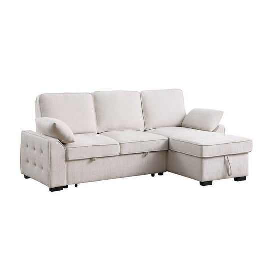 Ken 91 Inch Sectional Sofa, Drop Table, Storage Chaise, Soft Beige Chenille By Casagear Home