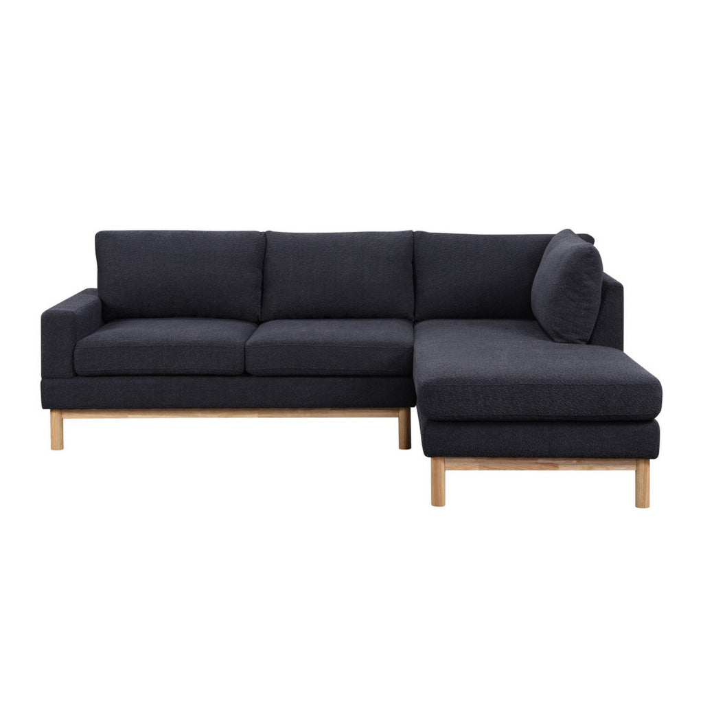 Nia 93 Inch Sectional Sofa with Chaise Black Sherpa Upholstery Solid Wood By Casagear Home BM314874