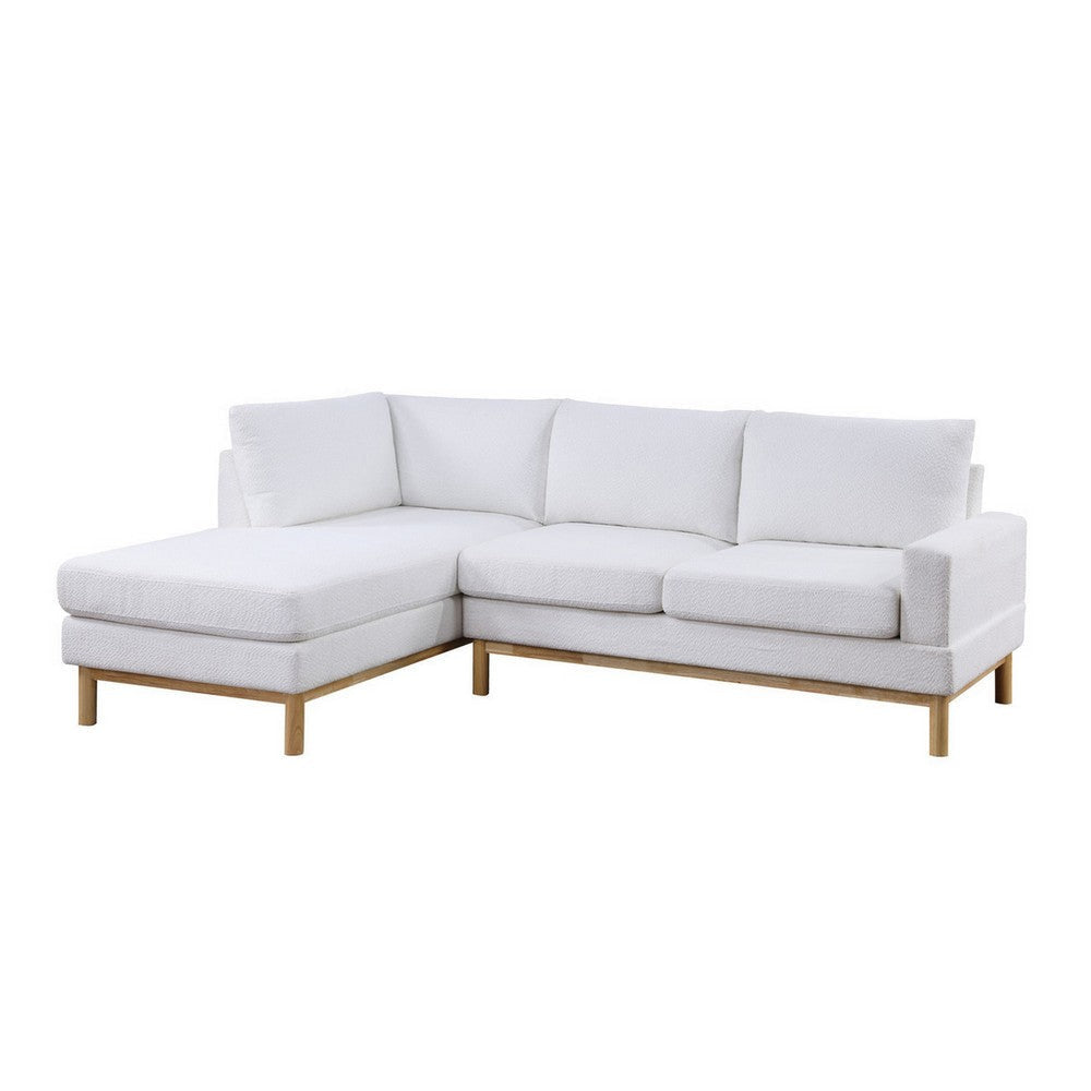 Nia 93 Inch Sectional Sofa with Chaise White Sherpa Upholstery Solid Wood By Casagear Home BM314875