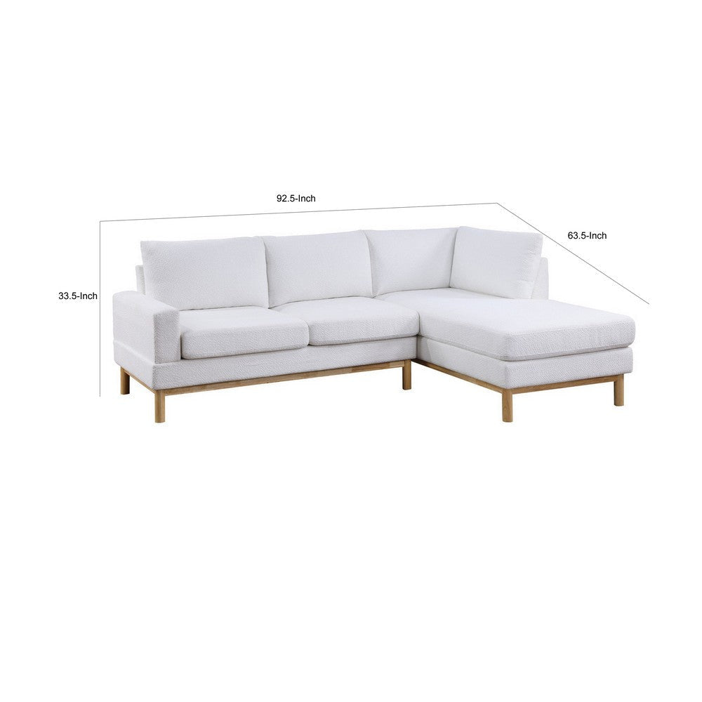 Nia 93 Inch Sectional Sofa with Chaise White Sherpa Upholstery Solid Wood By Casagear Home BM314875