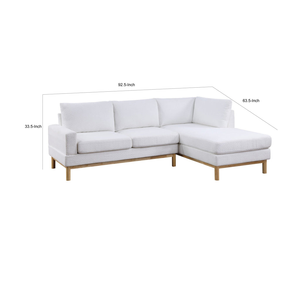 Nia 93 Inch Sectional Sofa with Chaise White Sherpa Upholstery Solid Wood By Casagear Home BM314875