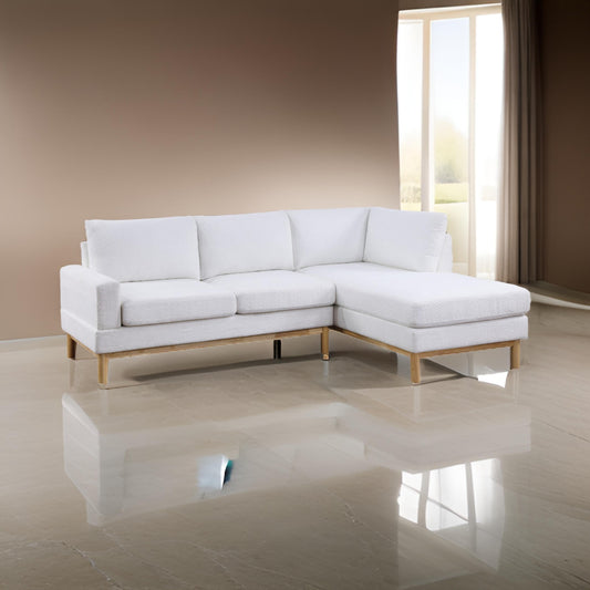 Nia 93 Inch Sectional Sofa with Chaise White Sherpa Upholstery Solid Wood By Casagear Home BM314875