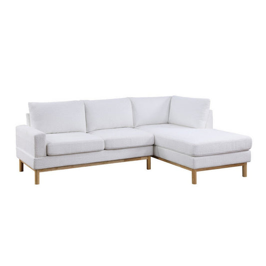 Nia 93 Inch Sectional Sofa with Chaise, White Sherpa Upholstery, Solid Wood By Casagear Home